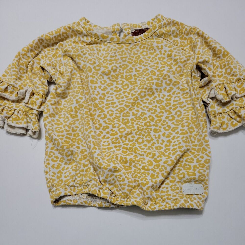 7 For All Mankind Shirt Girls 18 Month Ruffle Sleeves White Yellow Leapord Top